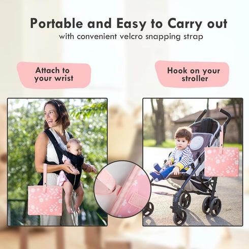 Portable Diaper Changing Pad for Baby - Waterproof Compact Changing Mat with Wrist Strap - Wipeable Travel Changing Pad