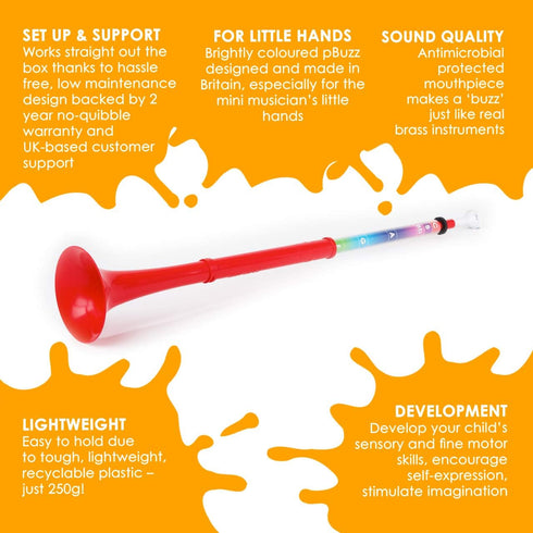 6 pInstrument pBuzz Plastic Kids Musical Instrument - Easy to Play Range of Notes - Authentic Bb Sound for Student