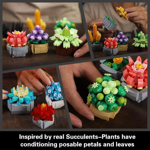 Sets, 12 (1174 Flowers Succulents Building Tiny Plants, Office Home Decor Botanical Collection Building Block Toy
