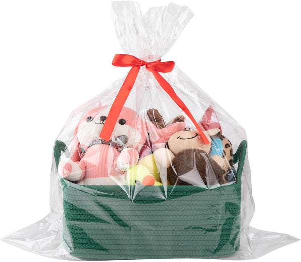 OIAHOMY Woven Gift Basket with Gift Bags and Ribbons for Baby Showers - Green