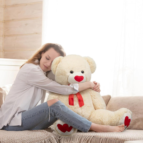36 inch HollyHOME Big Teddy Bear Stuffed Animal Large Bear Plush with Red Heart for Girlfriend and Kids Holiday Toy