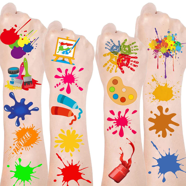 Art Temporary Tattoo Paint Birthday Party Favors, Creative Stickers for Kids, 24 Sheets (144PCS) Classroom School Prizes