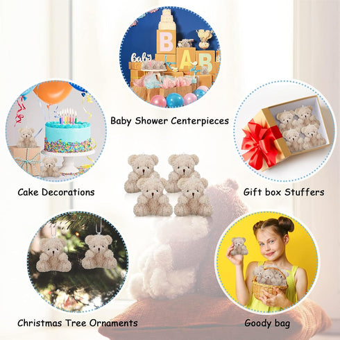 Threan 8 Pcs Mini Plush Bears, 4'' Small Stuffed Animal Toys for Keychain Baby Shower Party Favors, Apricot