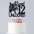 Cos mos Video Game Level 12 Unlocked Birthday Cake Topper, Black Glitter Decorations for 12th Birthday Party