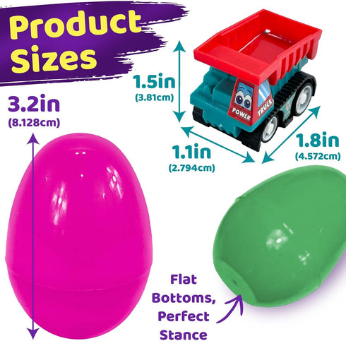 stargo 24 Pack set Colorful Prefilled Easter Eggs bulk with toys - Mini Car Construction Engineering Vehicles pull-back