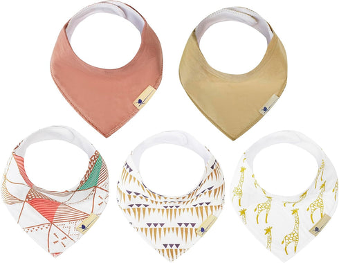 Blue Wren Baby Bandana Drool Bib 5-Pack with MAGNETIC Closure - Safe, Easy, Chic Teething Bib for Unisex