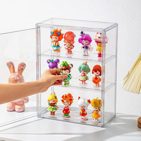 2 Pack 3Tiers Clear Display Case for Figures with Magnetic Door, Acrylic Display Cases for Collectibles, Acrylic