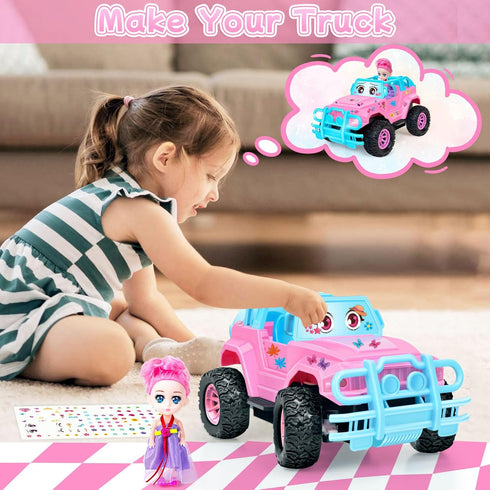 1:20 Remote Control Car- RC Truck with DIY Stickers and Doll for Kids Girls Birthday, Scale RC Truck Full Functions
