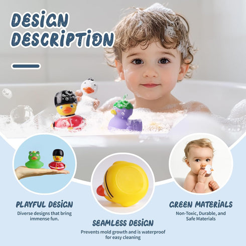 12 18+ Rubber Ducks, Toddler Bath Toys, No-Hole Bathtub Toys for Baby Pool Toys for Months Girls Boys