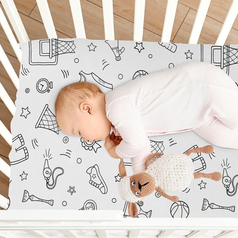 KICPOAY 39 27 Fitted Crib Sheets Basketball Sport Stretchy Portable Playard Sheets for Baby Toddler, Breathable Soft