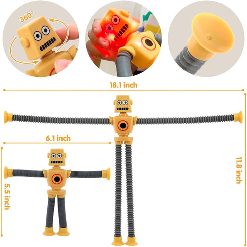 LED Light Up Sensory Fidget Robot Toys for Kids, Suction Cup Poseable Action Figures, XL