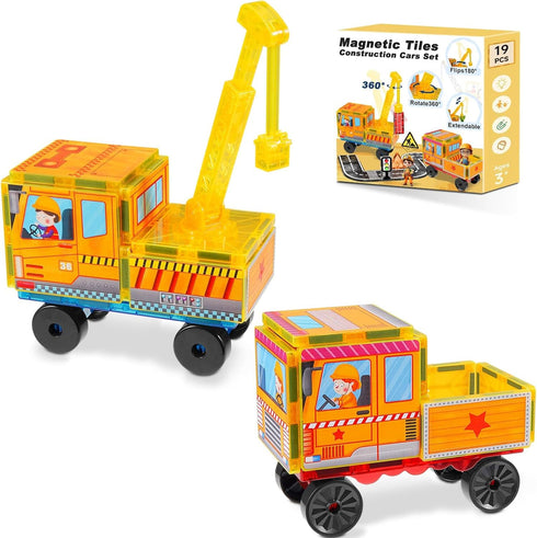 Magnetic Tiles Cars Construction Set - 19 PCS Magnetic Tiles Magnet Bricks
