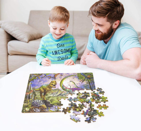 LELEMON 100 Piece Dinosaur Puzzles for Kids Ages 4-8, Educational Jigsaw Puzzles in a Metal Box