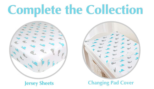 American Baby Company Printed 100% Cotton Knit Fitted Changing Table Pad Cover - Aqua Whale, Compatible with Mika Micky