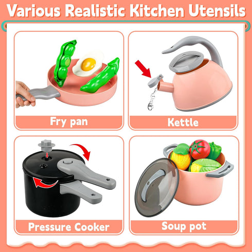 Playset, 168 Toy Play Food, Play Kitchen Accessories, Kitchen Pretend Cooking Play Pots, Pans, Utensils Cookware