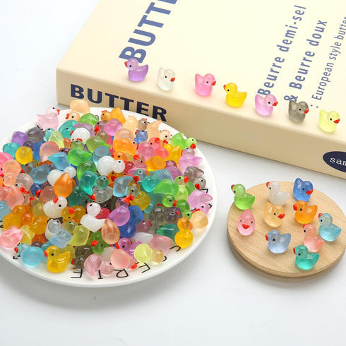 240pcs Luminous Mini Resin Ducks, Glow in The Dark Tiny Duck Figures for Dollhouse Decor, Aquarium Craft Gifts