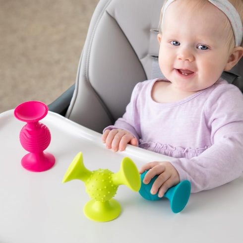6 Fat Brain Toys pipSquigz, Sensory Baby Toys Months Plus, Rattle Suction Cup Toy