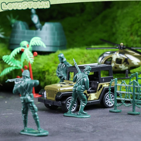 LovesTown 115PCS Army Men Playset, Military Soldier Set with Helicopter for Gifts