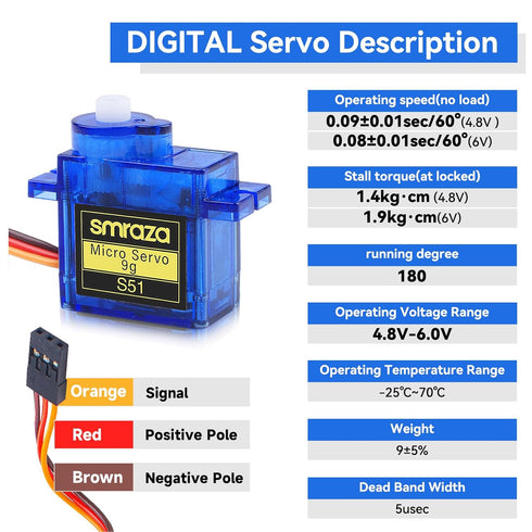 20 SG90 9G Smraza Pcs Micro Servo Motor Kit (Metal Gear) for Arduino Projects, RC Robot, Robot Arm, Helicopter