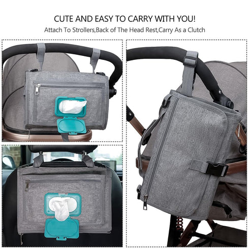 TELFZ Set 2 Portable Diaper Changing Station, Expandable Baby Diaper Bag, Compact Diaper Changing Travel Bag with Wet