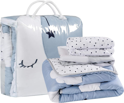 Set, 3 Set, La Premura Sleeping Moon Baby Nursery Crib Bedding Piece Standard Size Crib Bedding Blue and Grey