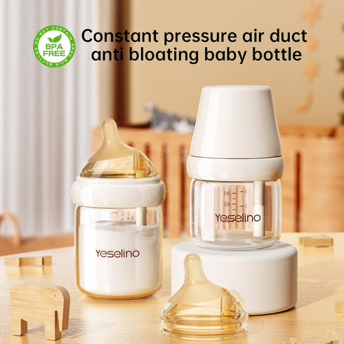 3 oz 5 oz 0-6 2 Pack 4pcs Natural Nursing Glass Baby Bottle - with Anti-Colic Vent System - BPA-Free, and with Slow