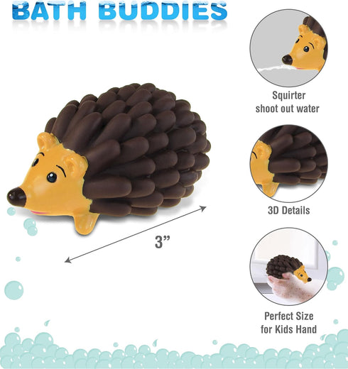 DolliBu Hedgehog Bath Buddy Squirter - Floating Brown Hedgehog Rubber Bath Toy, Fun Water Squirting Bathtime Play