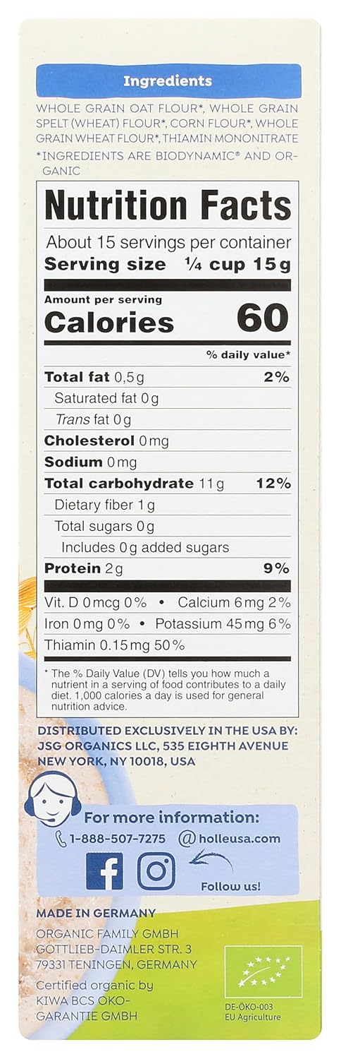 8 Holle, Cereal Wholegrain Four Grain Organic, Ounce