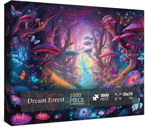 Magical Forest Puzzles 1000 Pieces - Glow Art Jigsaw Puzzles Butterfly, Glitter Flower Collage for Family Game