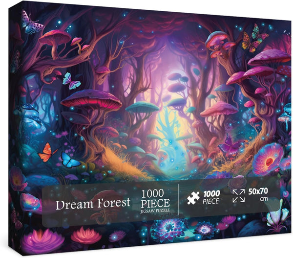 Magical Forest Puzzles 1000 Pieces - Glow Art Jigsaw Puzzles Butterfly, Glitter Flower Collage for Family Game
