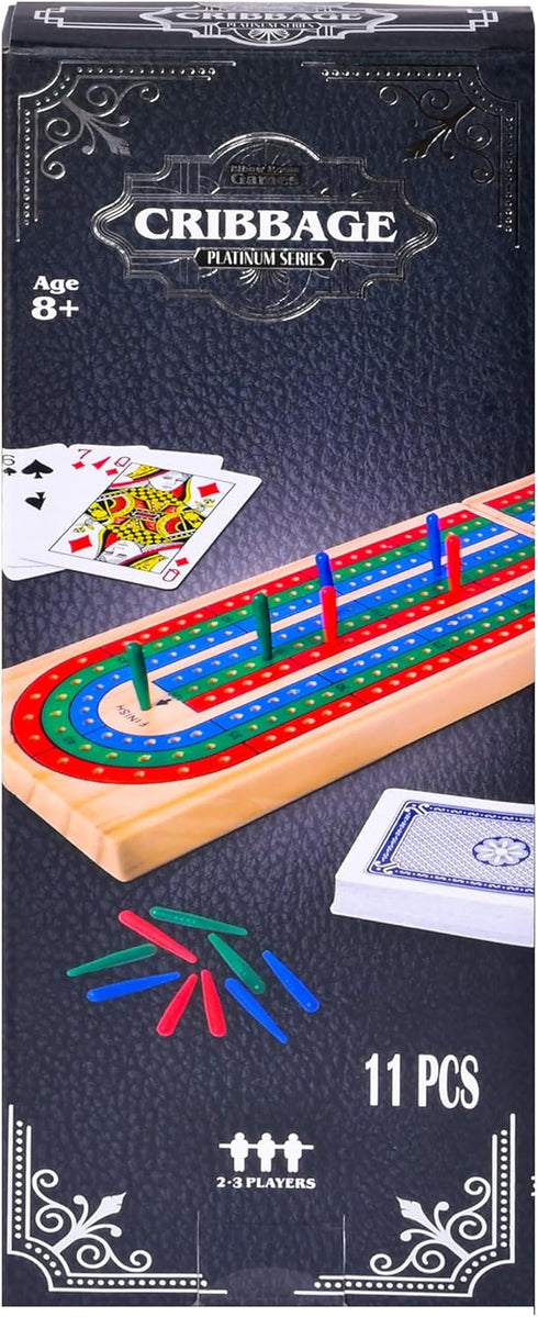 Elbow Set, 9 2-3 Room Games Cribbage Folding Wooden Board with Colored Pegs and Poker Playing Cards, Portable Travel
