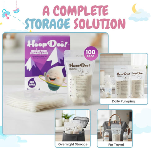 HoopDee Breast Milk Storage Bags Freezer Safe & Leak Proof BPA-Free Breastmilk Bags for Pumping & Storing