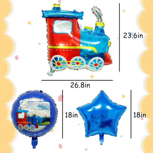 GOTPASS 5PCS Set Jumbo Blue Train Foil Balloons Train Themed Party Supplies Baby Shower Boy Birthday Party Decor