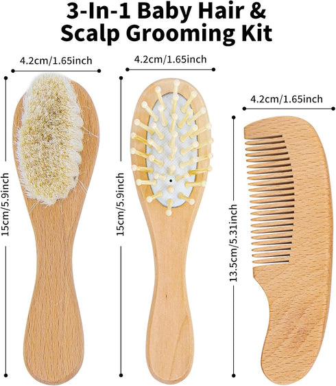 Set Personalized Wooden Hair Brush with Soft Goat Bristles - Perfect for Newborns and Toddlers, Cradle Cap Brush
