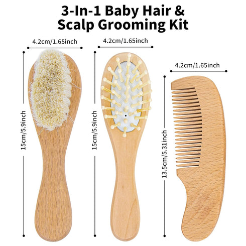 Set Personalized Wooden Hair Brush with Soft Goat Bristles - Perfect for Newborns, Toddlers, and Cradle Cap, Ideal Baby