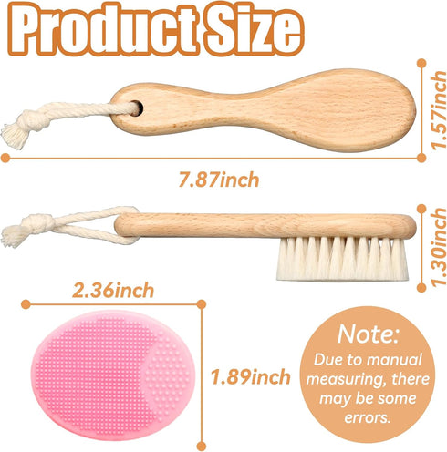 Set, 2Pcs Wooden Baby Hair Brush and Comb Natural Soft Goat Bristles Brush with Baby Shower Scrubber Perfect Scalp