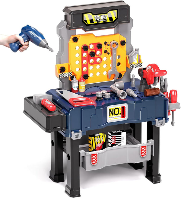 Deejoy Kids Tool Bench with Realistic and Electric Drill, Construction Workbench Toys