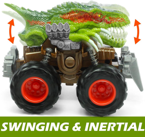 3-5 5-7, 4-7 Oriate Friction Powered ATV Dinosaur Monster Truck Toys, Push and Go Toy Cars Velociraptor Dinosaurs Stunt
