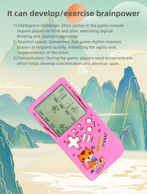Cute Cat Pattern Block Game Console - 23 Brick Games Retro Mini Game Machine (Green)