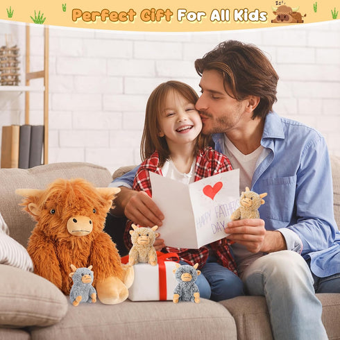 5-in-1 5PC Set Mommy 4 3 8 SuzziPals Highland Cow Stuffed Animals with Babies Inside, Highland Cow Plush & Babies, Soft
