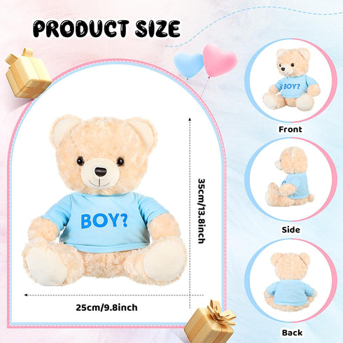 2 Pack Gender Reveal Bears, 14 Inch Blue and Pink T-Shirt Plush Bears for Baby Shower Decoration