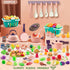200Pcs Playset 2 Sets, Mini Play Kitchen Accessories for Kids, Pretend Cooking with Cookware, Tableware & Fruit