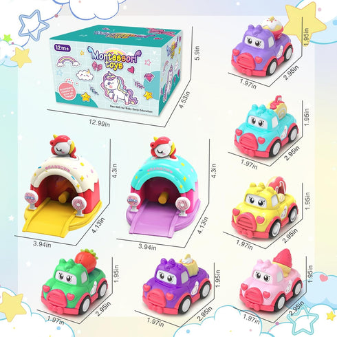 seveclotree 1 Toys,1st 1 2 Toys for Year Old Girls,Baby Cartoon Car Toys with Shooting Car Station,Toddler Girl