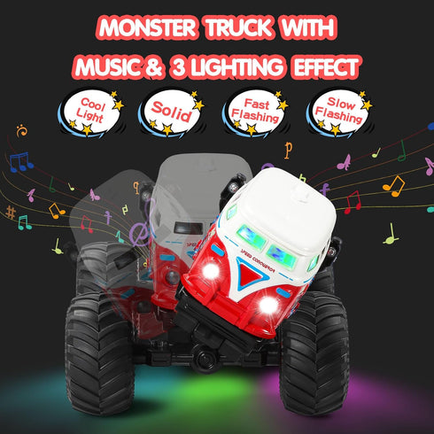 2.4Ghz 3 360 DYODYORC Remote Control Car, RC Monster Truck Toys, All Terrain RC Truck with Spray, Music, Lighting