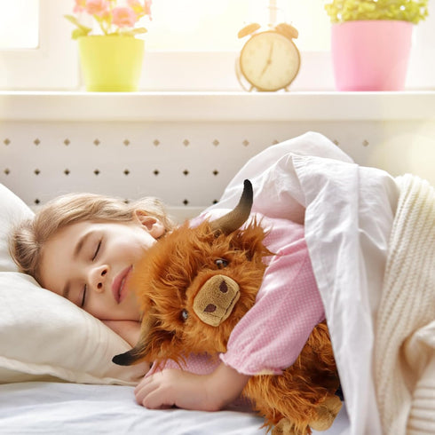 10.5 Inches Highland Cows Stuffed Animals, Cute Fluffy Cow Plush Figure Toys for Kids Baby Girls Boys