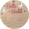 KWHSPKENG Baby Announcement Sign, 5.9" Wooden Hello World Newborn Sign, Baby Name Sign