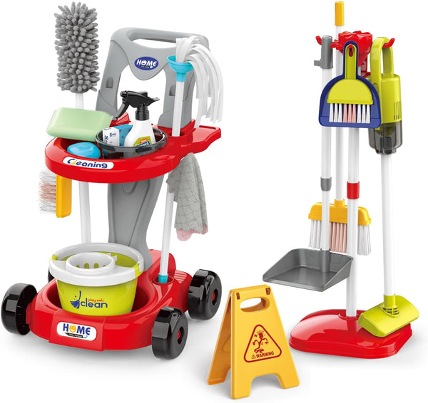 Kids Cleaning Set for Toddlers - Pretend Play Housekeeping Supplies with Real Working Vacuum, Broom, Spray Bottle, Dust