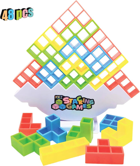 KIEZ 48 Pcs Tetra Tower Stacking Games, Balance Building Blocks, Stack Attack Board Game for Kids & Adults