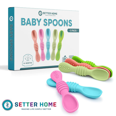Soft Silicone Baby Spoons, Self-Feeding for 6-12 Months, Ergonomic Training Spoons, BPA Free