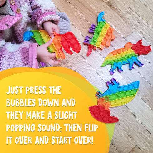 only U Set, Set 4 Pack Dinosaur Pop Fidget Toys Silicone Rainbow Dinosaur Popper Fidget for Children, Sensory Squeeze